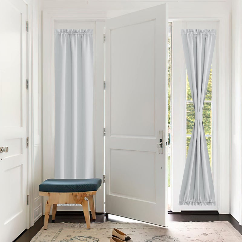 PONY DANCE Door Curtain Panel - Heavy-Duty Solid Rod Pocket Blackout Window Treatment for Sliding Glass French Door with Adjustable Tieback, 25 x 72-inch, Greyish White, 1 Piece - Image 1